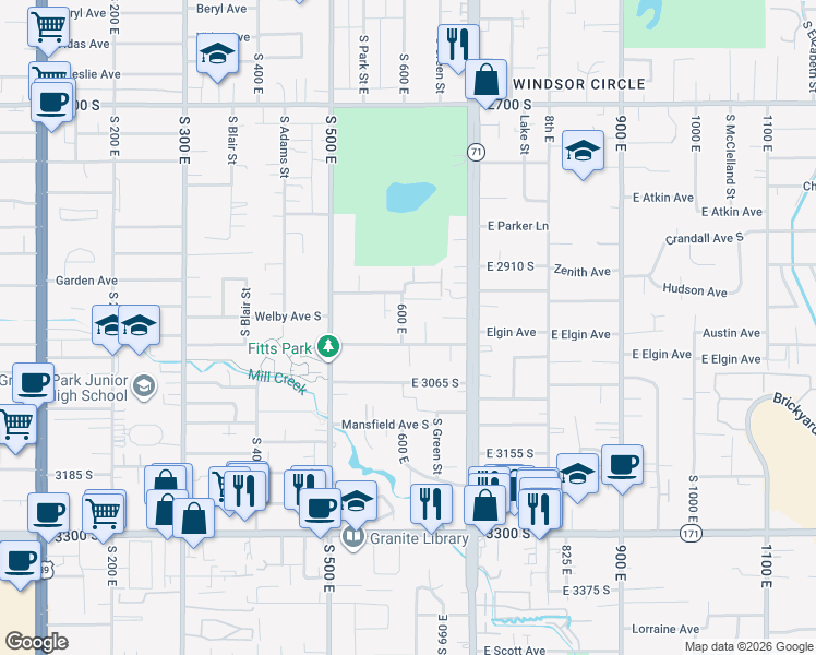 map of restaurants, bars, coffee shops, grocery stores, and more near 2993 South 600 East in South Salt Lake