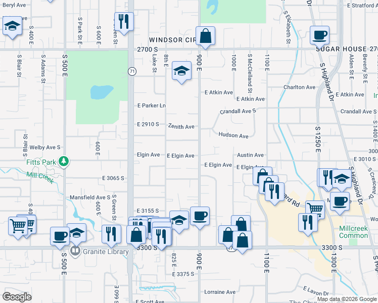 map of restaurants, bars, coffee shops, grocery stores, and more near 838 Elgin Avenue in Millcreek