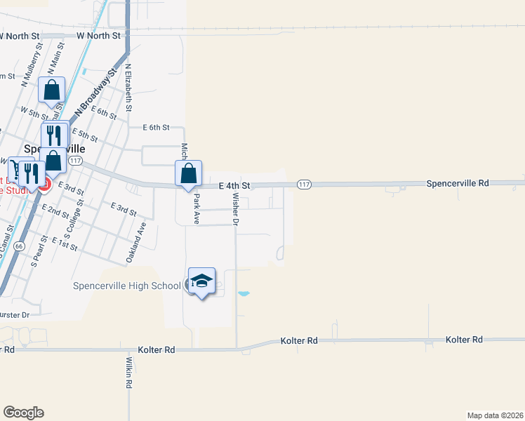 map of restaurants, bars, coffee shops, grocery stores, and more near 751 Eastgate Dr in Spencerville
