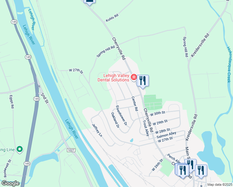 map of restaurants, bars, coffee shops, grocery stores, and more near 3213 Eisenhower Drive in Northampton