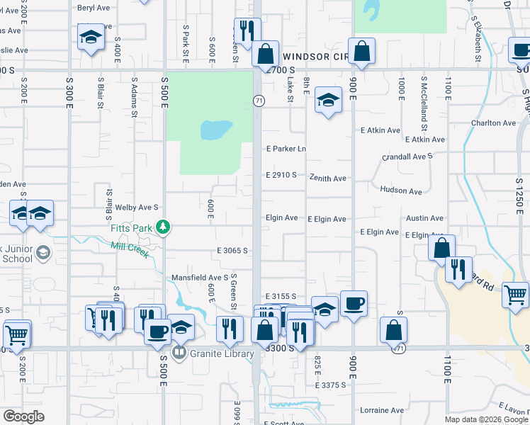 map of restaurants, bars, coffee shops, grocery stores, and more near 684 Leland Avenue South in Salt Lake City