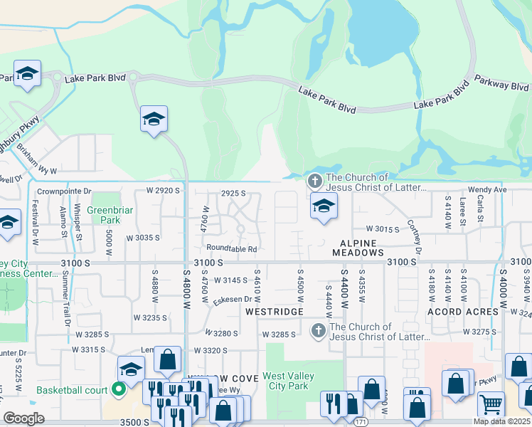 map of restaurants, bars, coffee shops, grocery stores, and more near 3008 South 4565 West in West Valley City