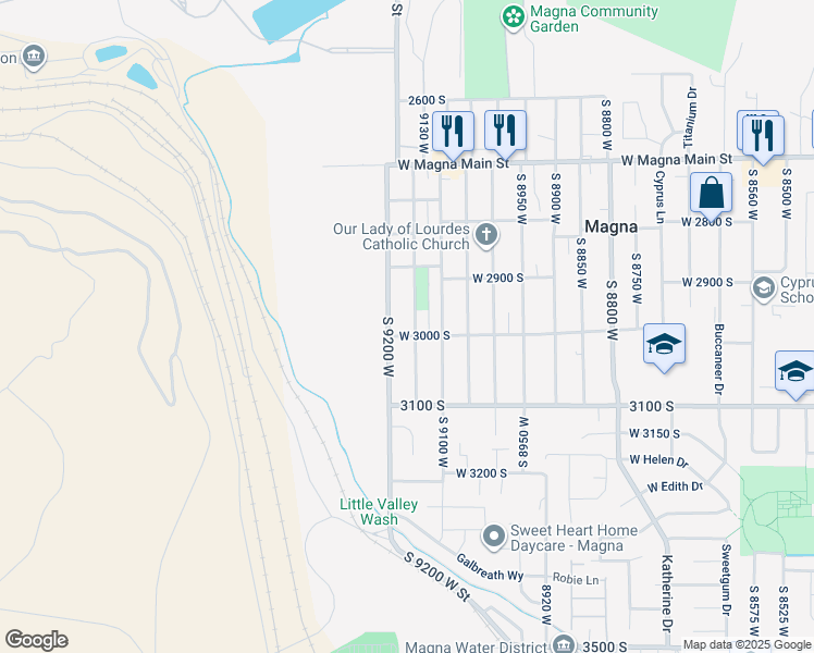 map of restaurants, bars, coffee shops, grocery stores, and more near 3007 South 9200 West in Magna