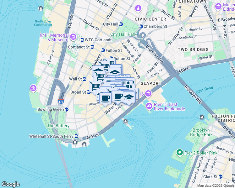 map of restaurants, bars, coffee shops, grocery stores, and more near in New York