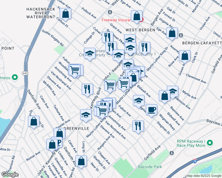 map of restaurants, bars, coffee shops, grocery stores, and more near 236 Fulton Avenue in Jersey City