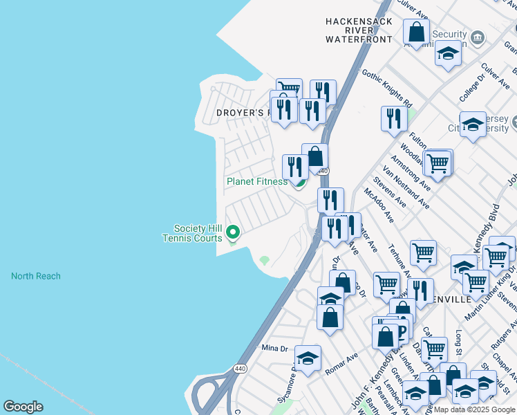 map of restaurants, bars, coffee shops, grocery stores, and more near 5 Dogwood Street in Jersey City