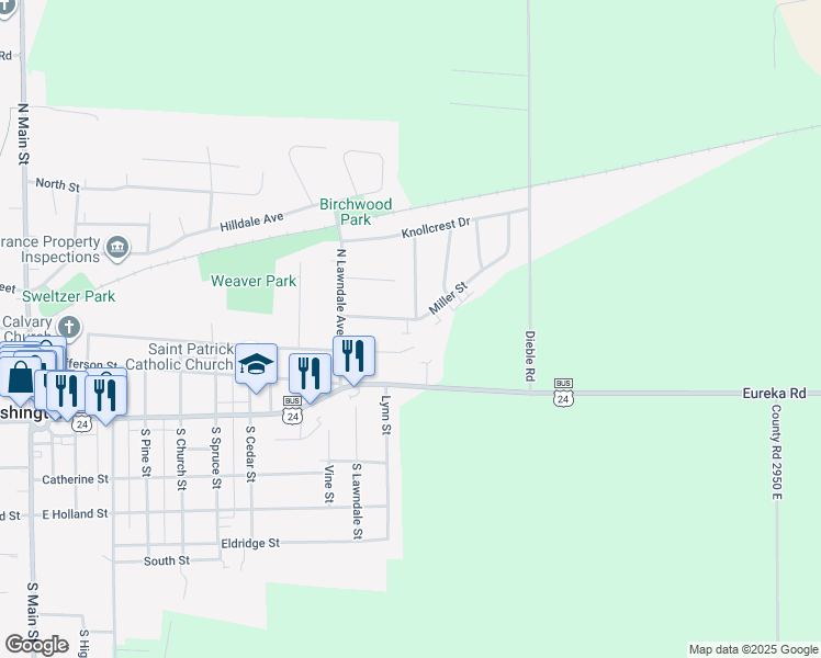 map of restaurants, bars, coffee shops, grocery stores, and more near 1021 East Adams Street in Washington