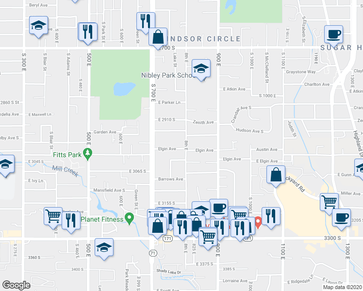 map of restaurants, bars, coffee shops, grocery stores, and more near 785 Elgin Avenue South in Millcreek