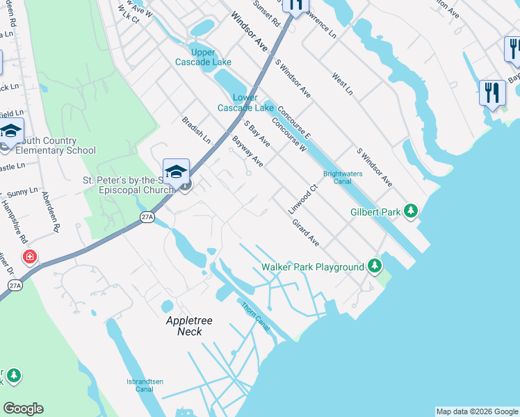 map of restaurants, bars, coffee shops, grocery stores, and more near 103 Harbour Lane in West Bay Shore
