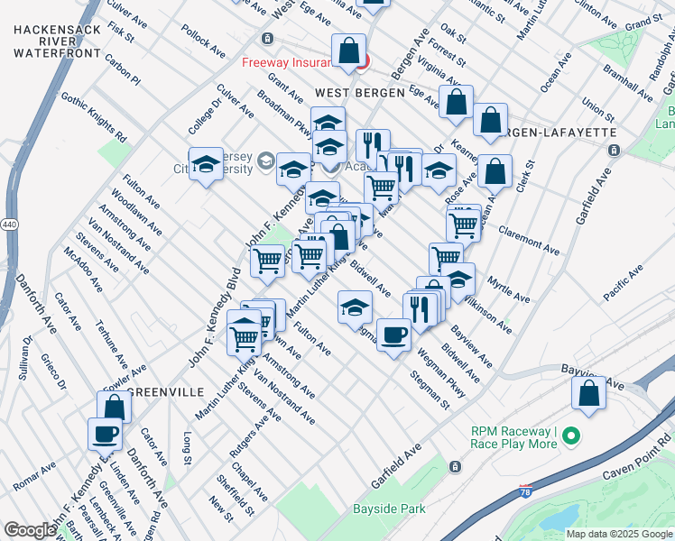 map of restaurants, bars, coffee shops, grocery stores, and more near 168 Wegman Parkway in Jersey City