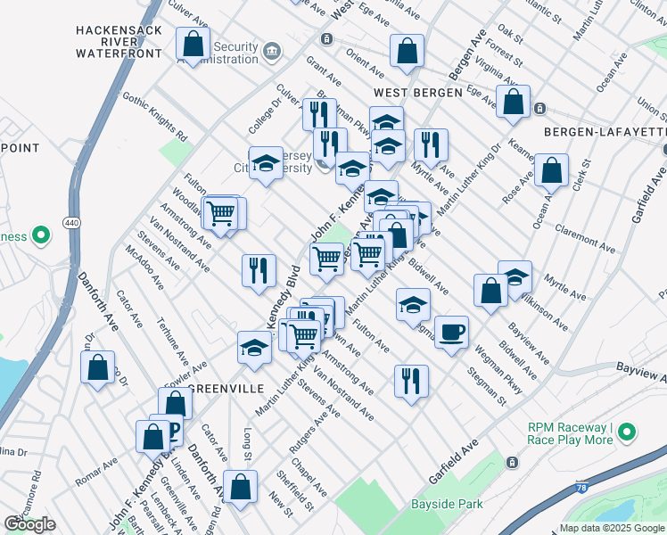 map of restaurants, bars, coffee shops, grocery stores, and more near 236 Fulton Avenue in Jersey City