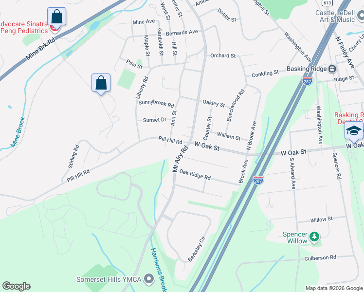 map of restaurants, bars, coffee shops, grocery stores, and more near 55 Decker Street in Basking Ridge