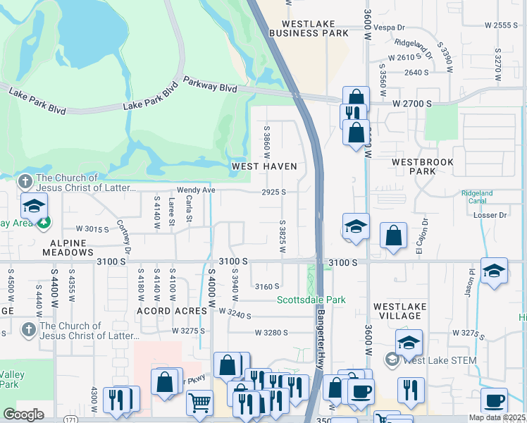 map of restaurants, bars, coffee shops, grocery stores, and more near 3869 Detevis Circle in Salt Lake City