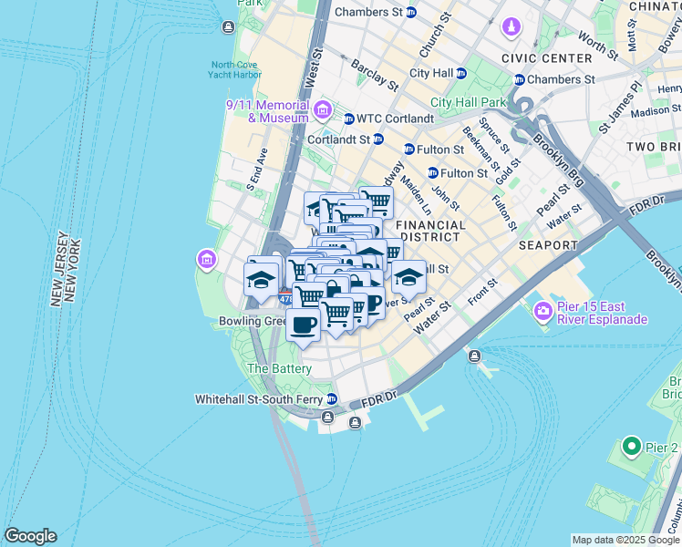 map of restaurants, bars, coffee shops, grocery stores, and more near in New York