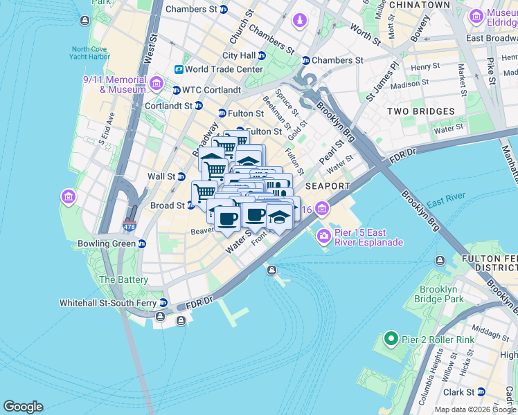 map of restaurants, bars, coffee shops, grocery stores, and more near in New York