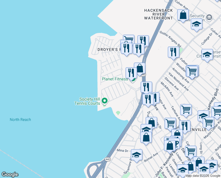 map of restaurants, bars, coffee shops, grocery stores, and more near 5 Dogwood Street in Jersey City