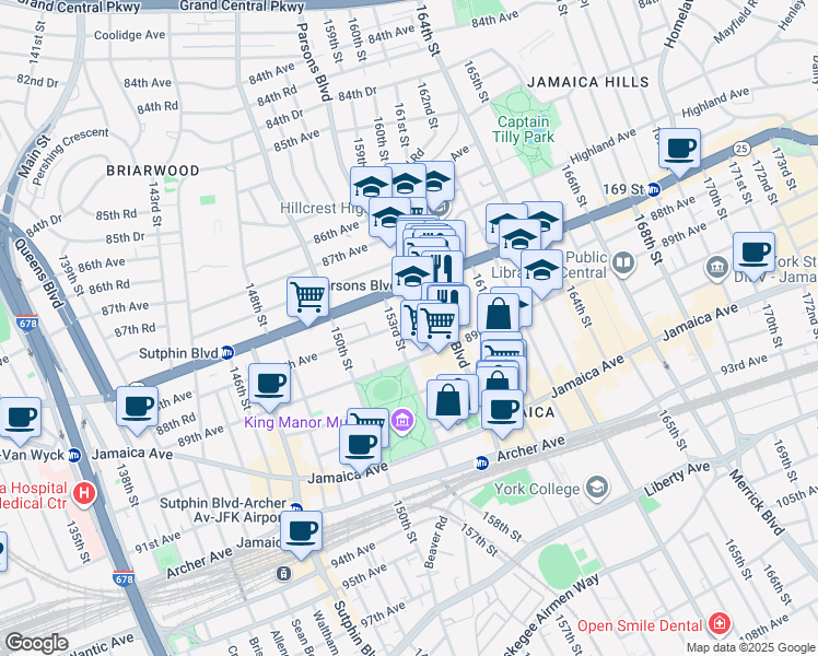map of restaurants, bars, coffee shops, grocery stores, and more near in Queens