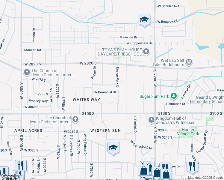map of restaurants, bars, coffee shops, grocery stores, and more near 7456 West Perennial Drive in Magna