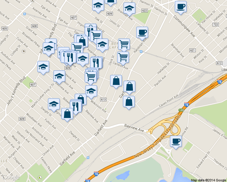 map of restaurants, bars, coffee shops, grocery stores, and more near 29 Claremont Avenue in Jersey City