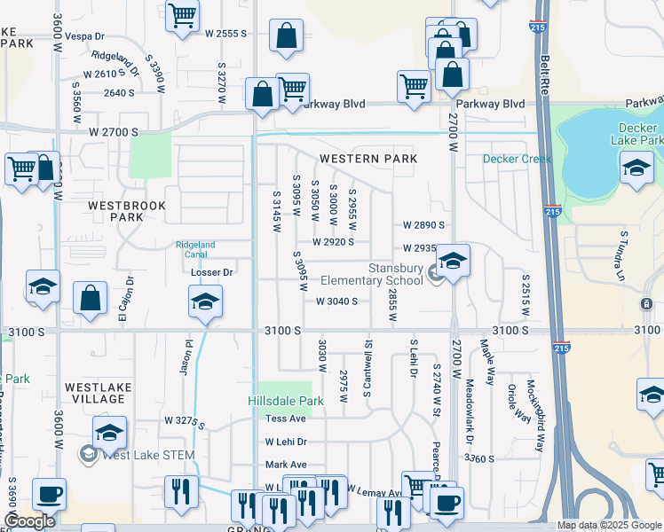 map of restaurants, bars, coffee shops, grocery stores, and more near 3007 West 2960 South in West Valley City