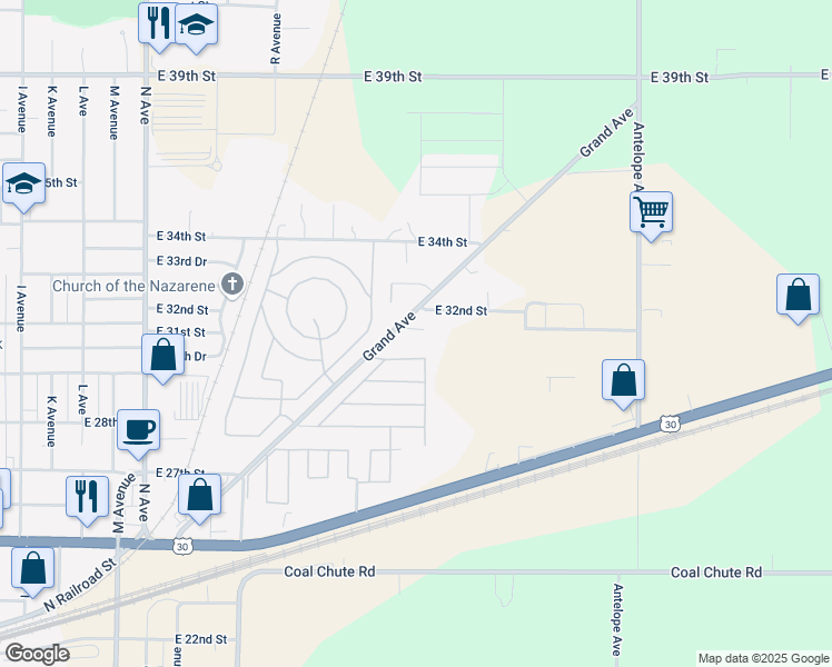map of restaurants, bars, coffee shops, grocery stores, and more near 3111 Grand Avenue in Kearney