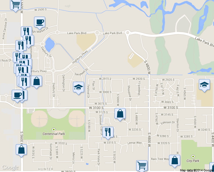 map of restaurants, bars, coffee shops, grocery stores, and more near 2928 Whisper Street in West Valley City