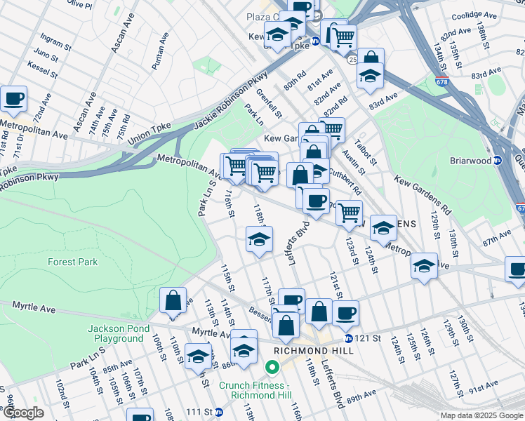 map of restaurants, bars, coffee shops, grocery stores, and more near in Queens