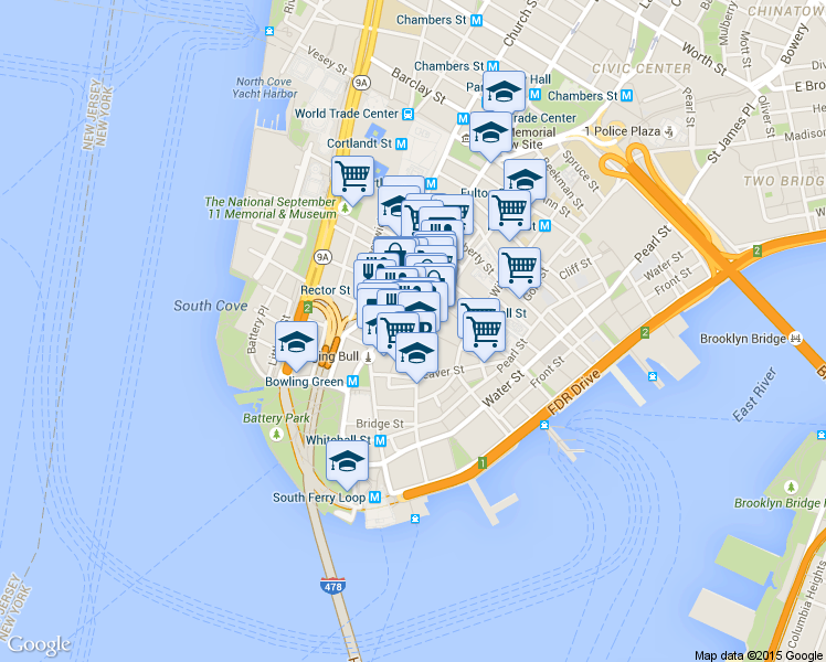map of restaurants, bars, coffee shops, grocery stores, and more near in New York