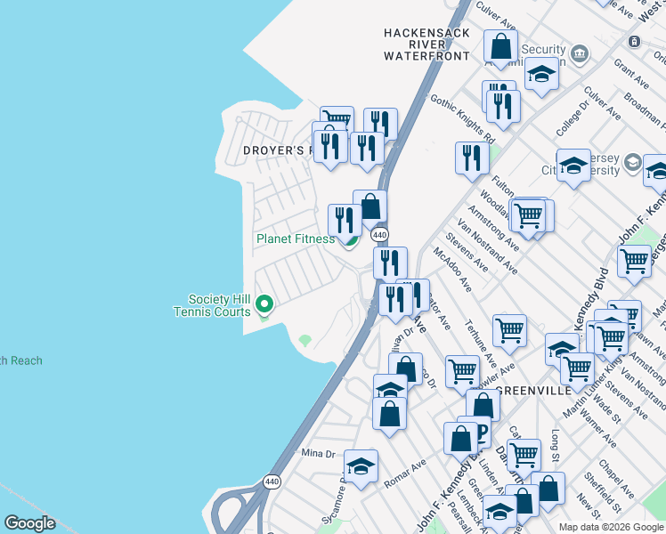 map of restaurants, bars, coffee shops, grocery stores, and more near 17 Juniper Street in Jersey City