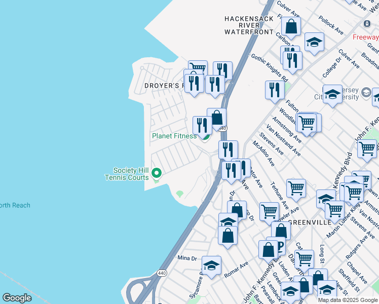 map of restaurants, bars, coffee shops, grocery stores, and more near 31 Juniper Street in Jersey City