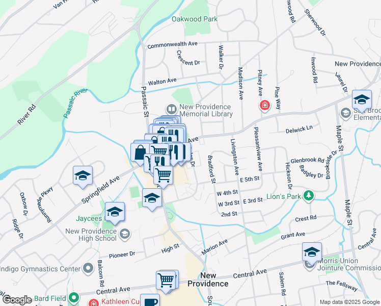 map of restaurants, bars, coffee shops, grocery stores, and more near in New Providence