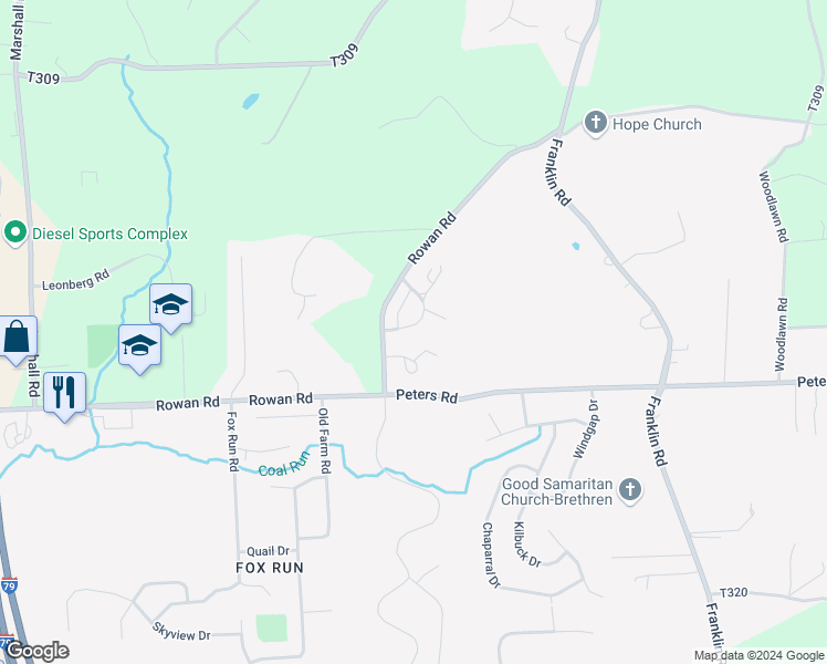 map of restaurants, bars, coffee shops, grocery stores, and more near 118 Lexington Drive in Cranberry Township