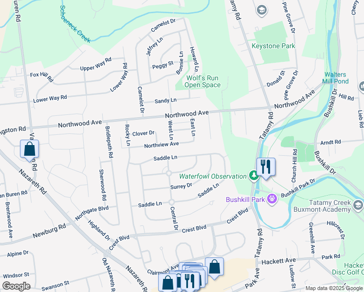 map of restaurants, bars, coffee shops, grocery stores, and more near 24 Northview Avenue in Easton