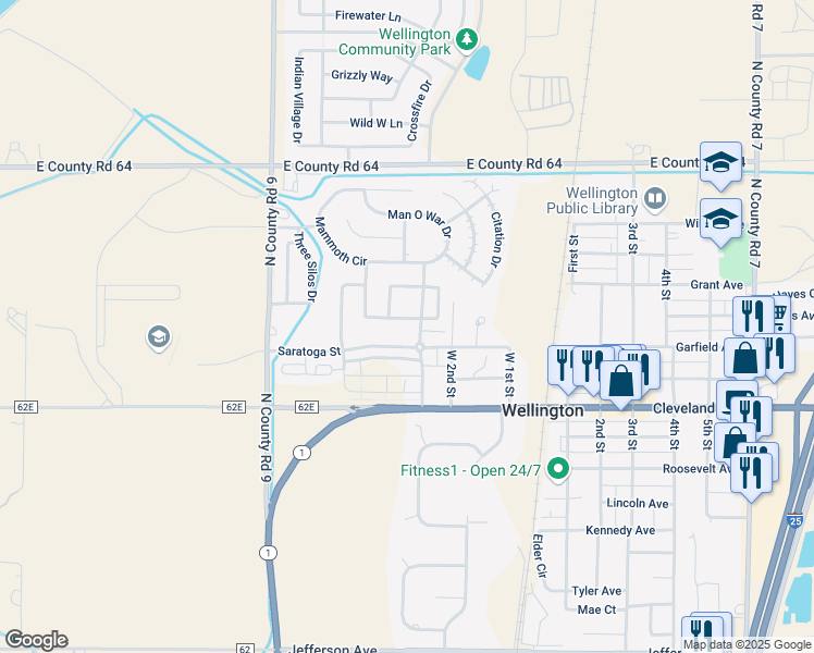map of restaurants, bars, coffee shops, grocery stores, and more near 3393 Keeneland Way in Wellington