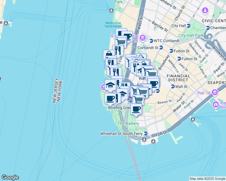map of restaurants, bars, coffee shops, grocery stores, and more near 75 2nd Place in New York
