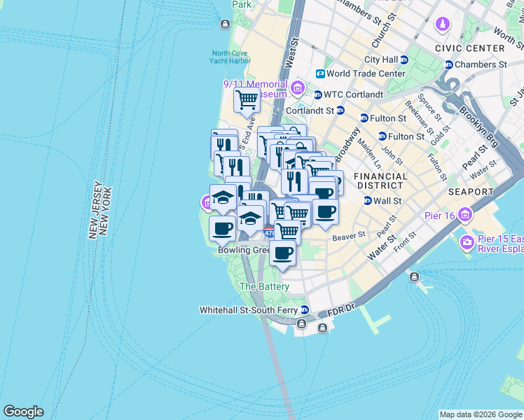 map of restaurants, bars, coffee shops, grocery stores, and more near 20 Morris Street in New York