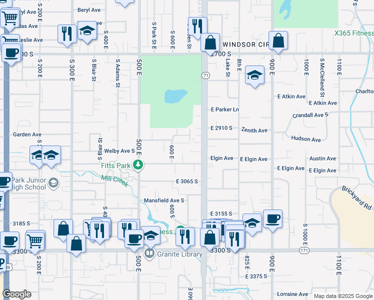 map of restaurants, bars, coffee shops, grocery stores, and more near 659 Garden Avenue in Salt Lake City