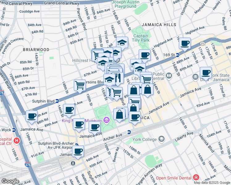 map of restaurants, bars, coffee shops, grocery stores, and more near in Queens