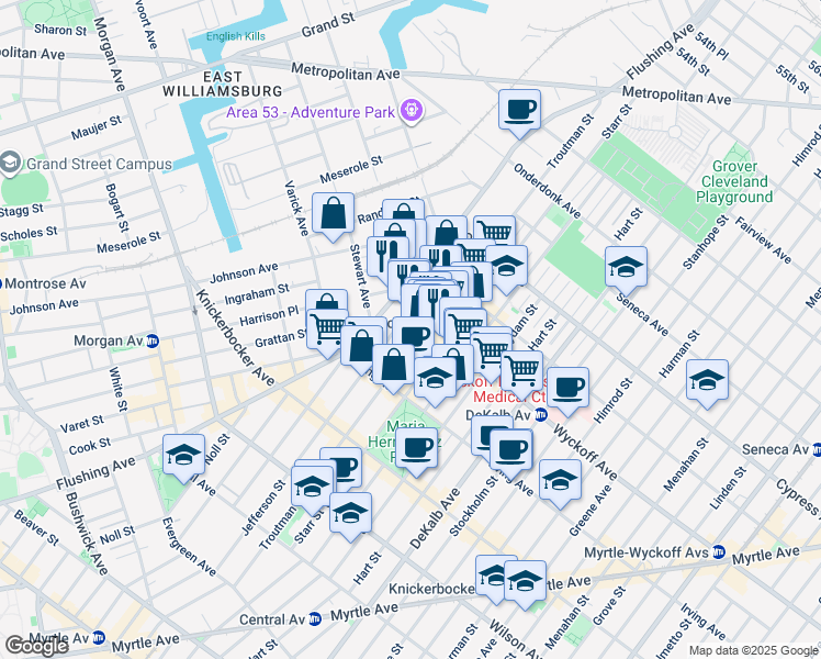 map of restaurants, bars, coffee shops, grocery stores, and more near in Brooklyn