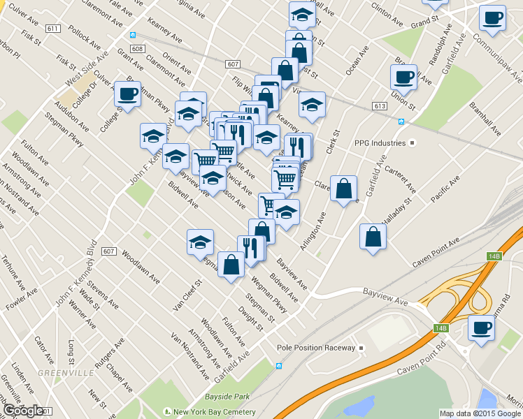 map of restaurants, bars, coffee shops, grocery stores, and more near 91 Myrtle Avenue in Jersey City