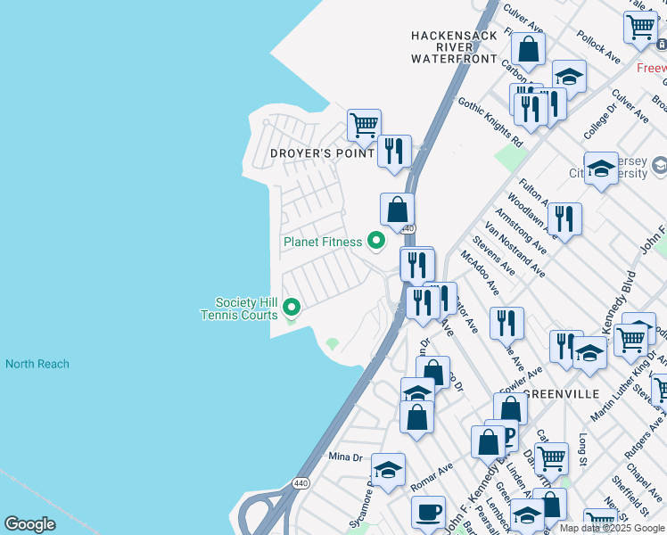 map of restaurants, bars, coffee shops, grocery stores, and more near 31 Juniper Street in Jersey City