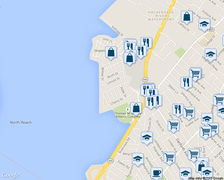 map of restaurants, bars, coffee shops, grocery stores, and more near 37 Cottonwood Street in Jersey City