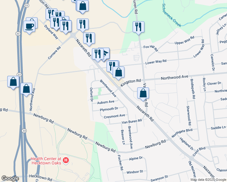 map of restaurants, bars, coffee shops, grocery stores, and more near 205 Brentwood Avenue in Easton