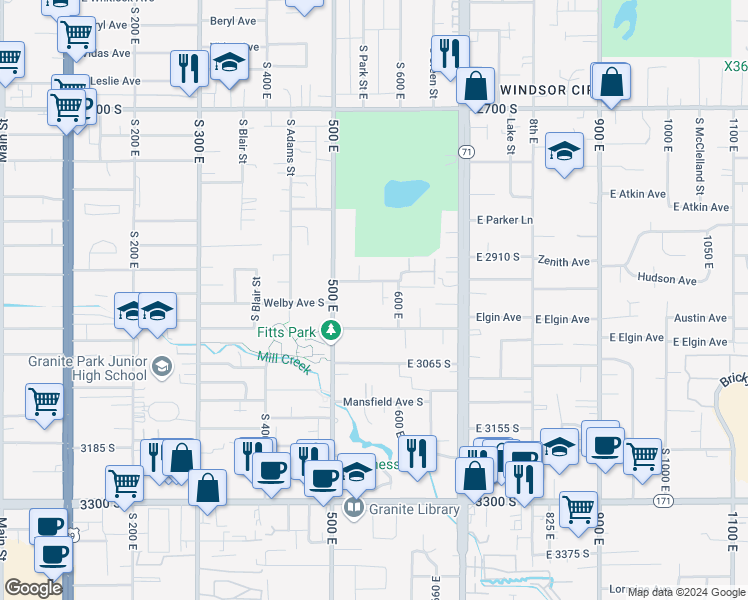 map of restaurants, bars, coffee shops, grocery stores, and more near 560 East Garden Avenue in South Salt Lake