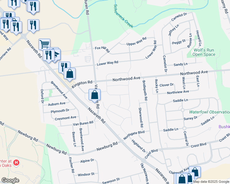 map of restaurants, bars, coffee shops, grocery stores, and more near 1022 Mabel Place in Easton