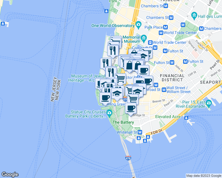 map of restaurants, bars, coffee shops, grocery stores, and more near 75 2nd Place in New York