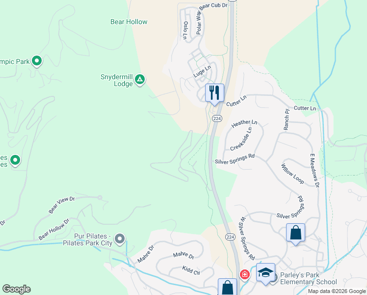 map of restaurants, bars, coffee shops, grocery stores, and more near 5215 Bear Ridge Road in Park City