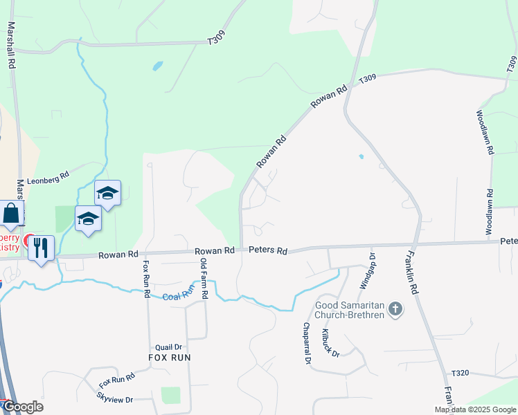 map of restaurants, bars, coffee shops, grocery stores, and more near 122 Lexington Drive in Cranberry Township