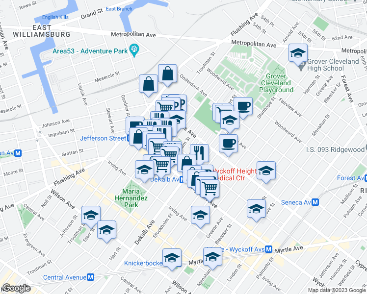 map of restaurants, bars, coffee shops, grocery stores, and more near in Brooklyn