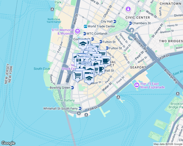 map of restaurants, bars, coffee shops, grocery stores, and more near in New York